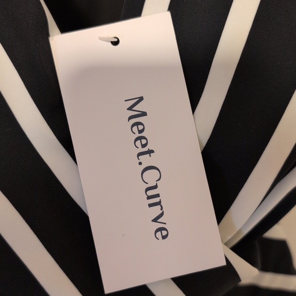 Meet.Curve Black and White Striped Women's One-Piece Twist Swimsuit NWT - Picture 8 of 9